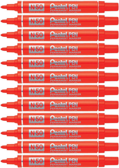 Pentel N50 Permanent Marker Bullet Tip 1.5-2mm Line Red Ref N50-B