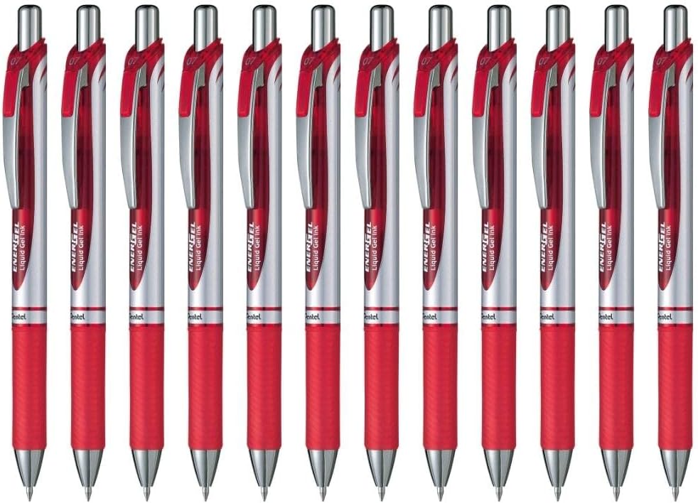 Pentel EnerGel XM BL77 - Retractable Liquid Gel Ink Pen - 0.7mm - 54% Recycled - Red - Box of 12