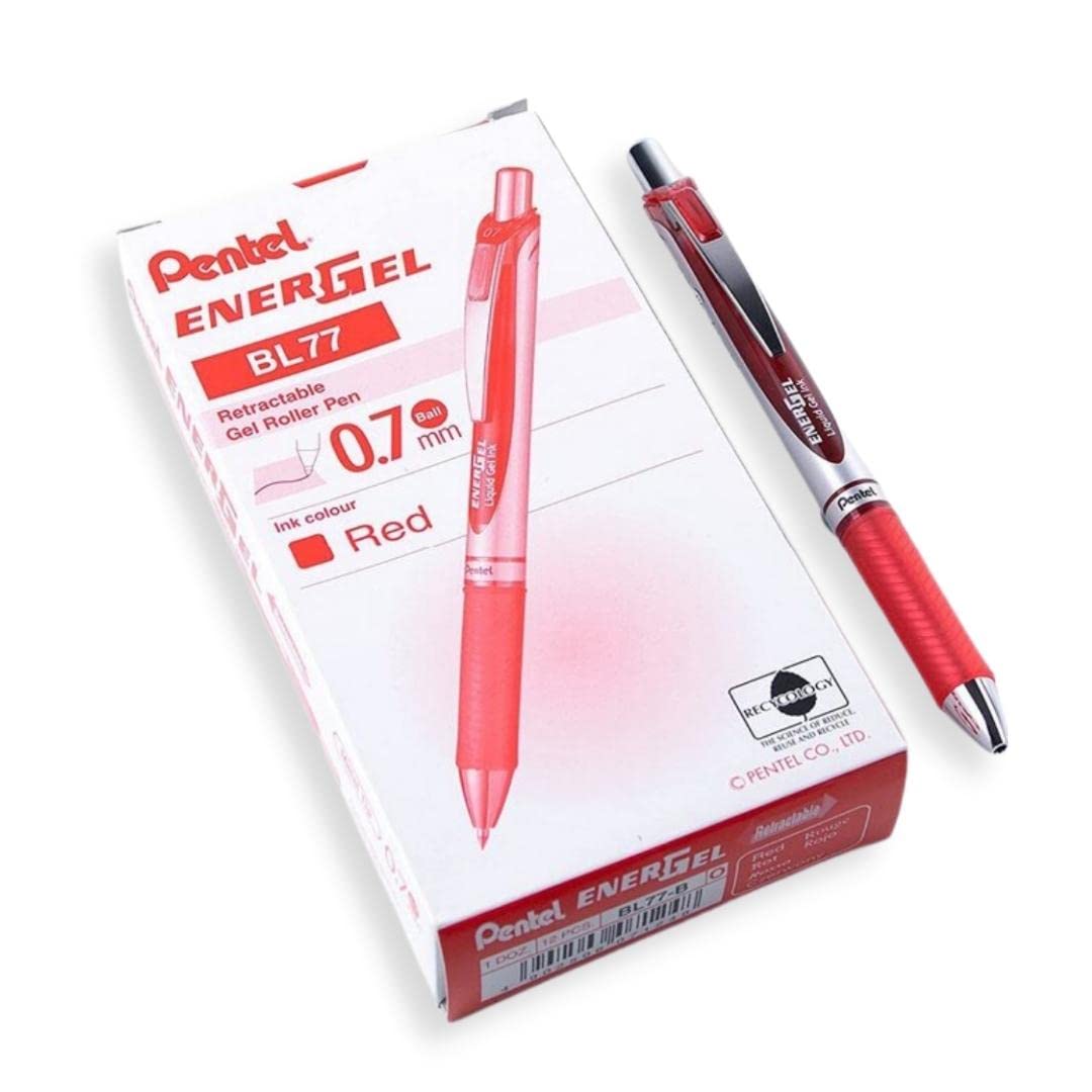Pentel EnerGel XM BL77 - Retractable Liquid Gel Ink Pen - 0.7mm - 54% Recycled - Red - Box of 12
