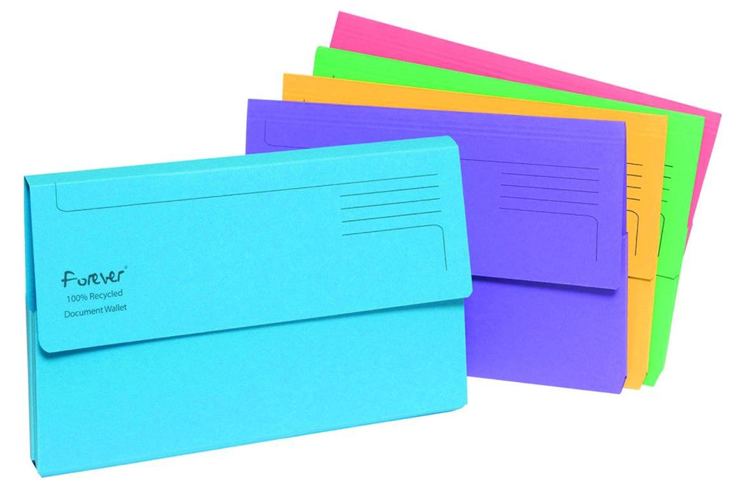 Exacompta Forever Document Wallets, 290 gsm, Foolscap - Assorted Colours, Pack of 25 Assorted Colours Foolscap Pack of 25