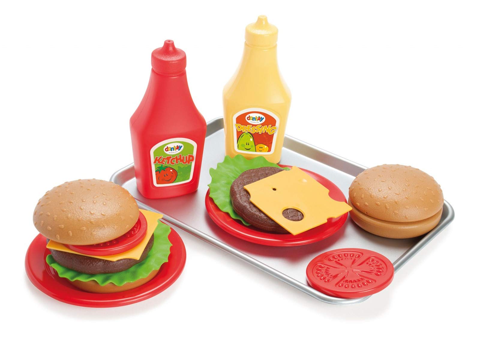Dantoy Burger Play Food Set with Tray, Role Play Toy for Kids with 17 Pieces, Made in Denmark