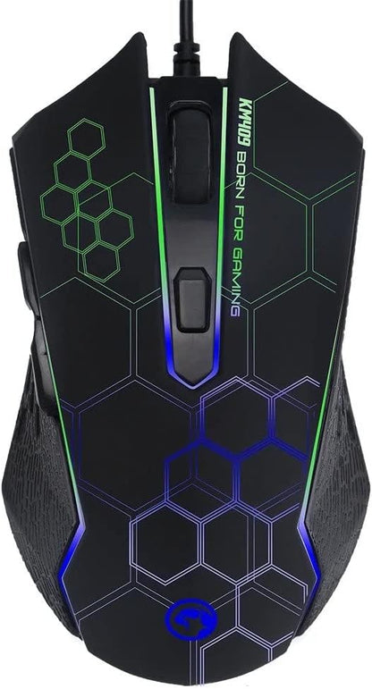 Marvo Scorpion KM409 Gaming Keyboard and Mouse Bundle, 7 Colour LED Backlit, USB 2.0, Compact Design, Multi-Media and Anti-ghosting Keys, Optical Sensor Mouse with Adjustable 800-2400 dpi, UK Layout
