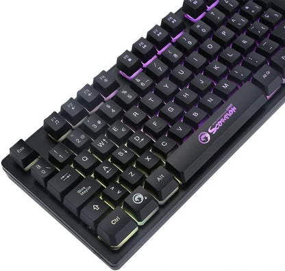 Marvo Scorpion KM409 Gaming Keyboard and Mouse Bundle, 7 Colour LED Backlit, USB 2.0, Compact Design, Multi-Media and Anti-ghosting Keys, Optical Sensor Mouse with Adjustable 800-2400 dpi, UK Layout
