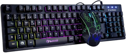 Marvo Scorpion KM409 Gaming Keyboard and Mouse Bundle, 7 Colour LED Backlit, USB 2.0, Compact Design, Multi-Media and Anti-ghosting Keys, Optical Sensor Mouse with Adjustable 800-2400 dpi, UK Layout