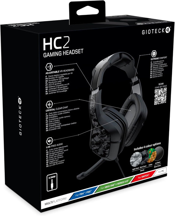 Gioteck HC2 Cuffie da gioco stereo cablate per PS5, PS4, Xbox Series S|X, Xbox One, PC - Set di adesivi mimetici scuri, Set di adesivi cubi, Set di adesivi mimetici chiari camouflage