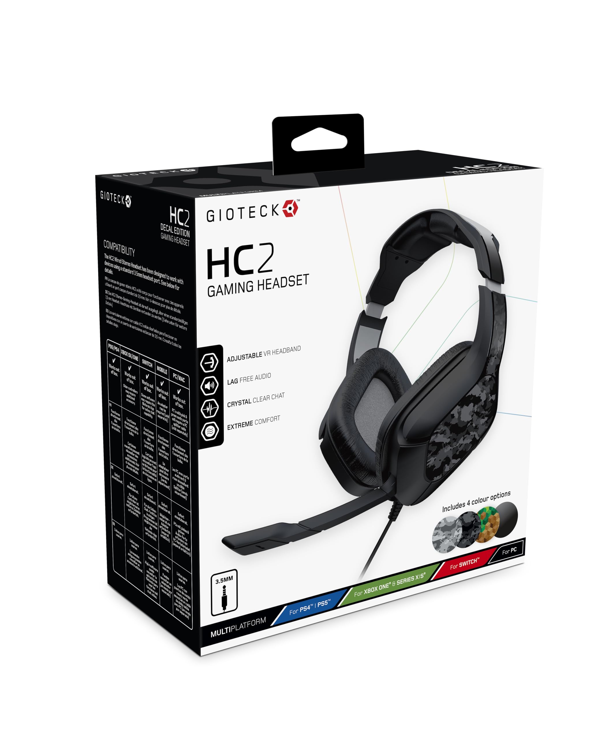 Gioteck HC2 Cuffie da gioco stereo cablate per PS5, PS4, Xbox Series S|X, Xbox One, PC - Set di adesivi mimetici scuri, Set di adesivi cubi, Set di adesivi mimetici chiari camouflage