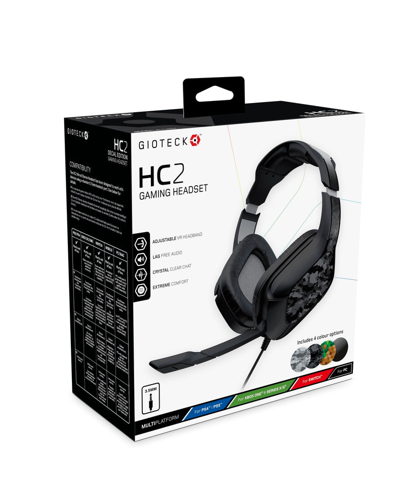 Gioteck HC2 Cuffie da gioco stereo cablate per PS5, PS4, Xbox Series S|X, Xbox One, PC - Set di adesivi mimetici scuri, Set di adesivi cubi, Set di adesivi mimetici chiari camouflage