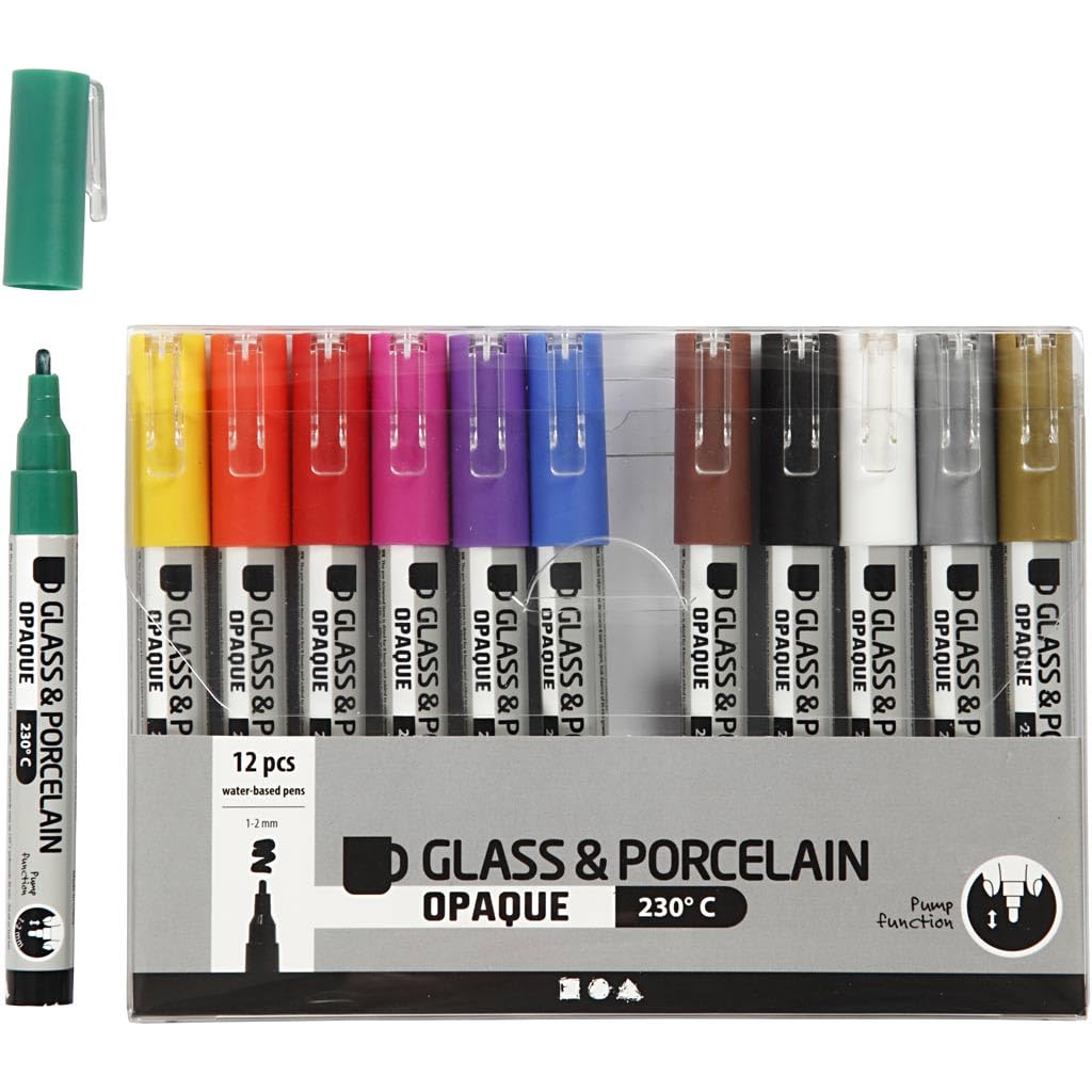 Glas- und Porzellanmarker, Strichstärke: 1-2 mm, Sortierte Farben, Deckend, 12Stck.