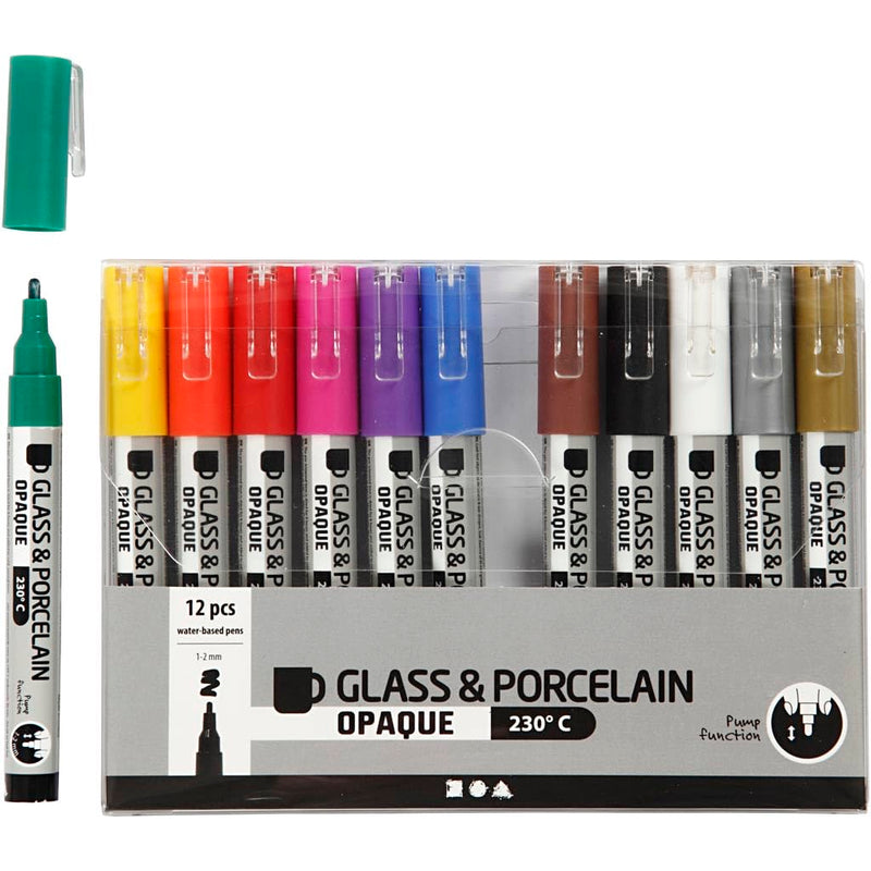 Glas- und Porzellanmarker, Strichstärke: 1-2 mm, Sortierte Farben, Deckend, 12Stck.
