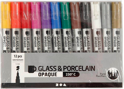 Glas- und Porzellanmarker, Strichstärke: 1-2 mm, Sortierte Farben, Deckend, 12Stck.