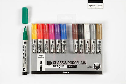 Glas- und Porzellanmarker, Strichstärke: 1-2 mm, Sortierte Farben, Deckend, 12Stck.