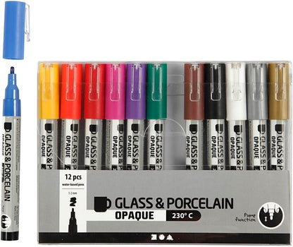 Glas- und Porzellanmarker, Strichstärke: 1-2 mm, Sortierte Farben, Deckend, 12Stck.