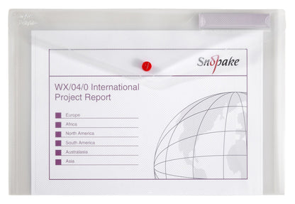 Snopake Foolscap Clear Polyfile  Popper Wallet with Index Tab and Press Stud Closure