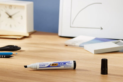 BIC Velleda 1751 ECOlutions Whiteboard Pens, Black, Box of 12 - Low-Odor Erasable Pens for Office or School