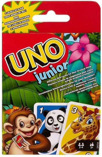 Mattel Games UNO Junior Card Game for Kids with Simple Rules, Levels of Play and Animal Matching for 2-4 Players