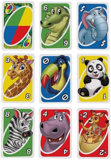 Mattel Games UNO Junior Card Game for Kids with Simple Rules, Levels of Play and Animal Matching for 2-4 Players