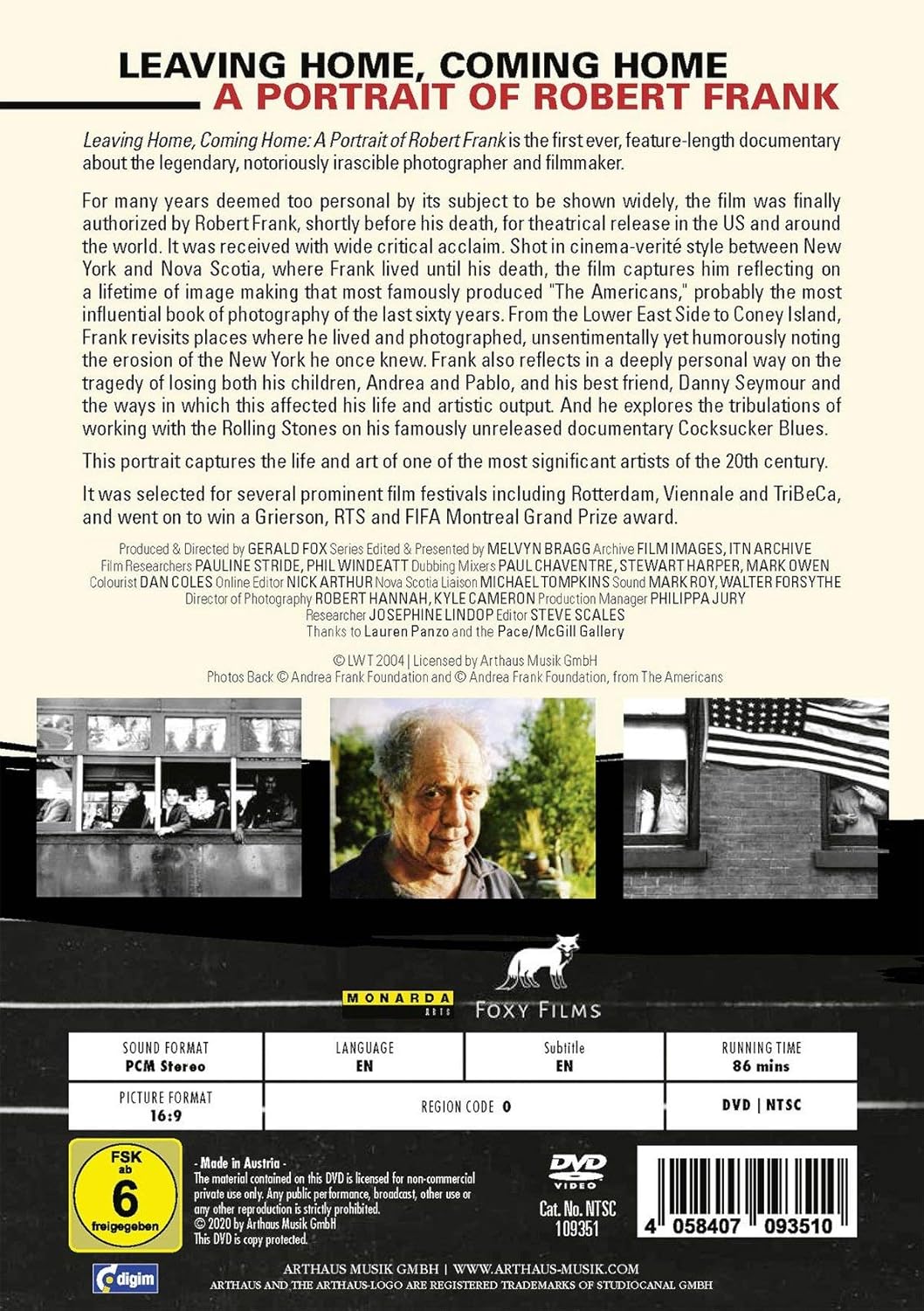 Leaving Home, Coming Home. A Portrait Of Robert Frank.(Region 0 DVD)