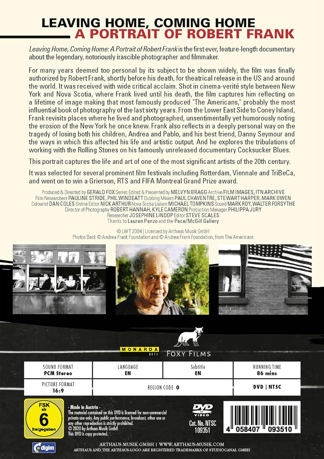 Leaving Home, Coming Home. A Portrait Of Robert Frank.(Region 0 DVD)