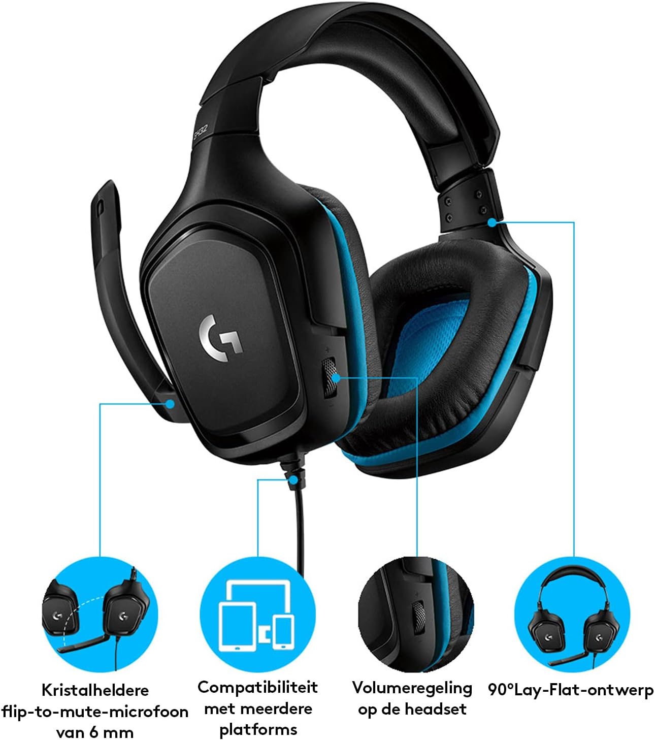 Logitech G432 kabelgebundenes Gaming-Headset, 7.1 Surround Sound, DTS Headphone:X 2.0, Bügelmikrofon mit Flip-Stummschaltung, Ohrpolster mit Kunstleder, PC/Mac/Xbox One/PS4/Nintendo Switch - Schwarz