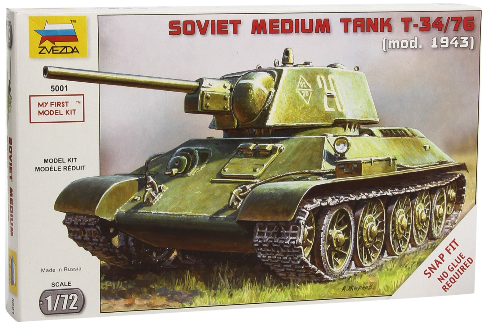 Zvezda 500785001 - Maqueta de Tanque Ruso T34/76 Snap-Fit de la Segunda Guerra Mundial (Escala 1:72