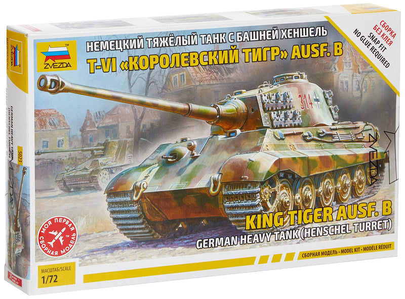 Zvezda 500785023 – 1:72 King Tiger Henschel – Plastic Construction Model Kit – Assembly – for Beginners – Detailed, Camouflage