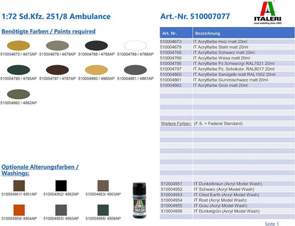 Italeri 7077S 1:72 Sd.Kfz. 251/8 Ambulance, Faithful Replica, Model Making, Crafts, Hobbies, Gluing, Plastic kit, Assembly