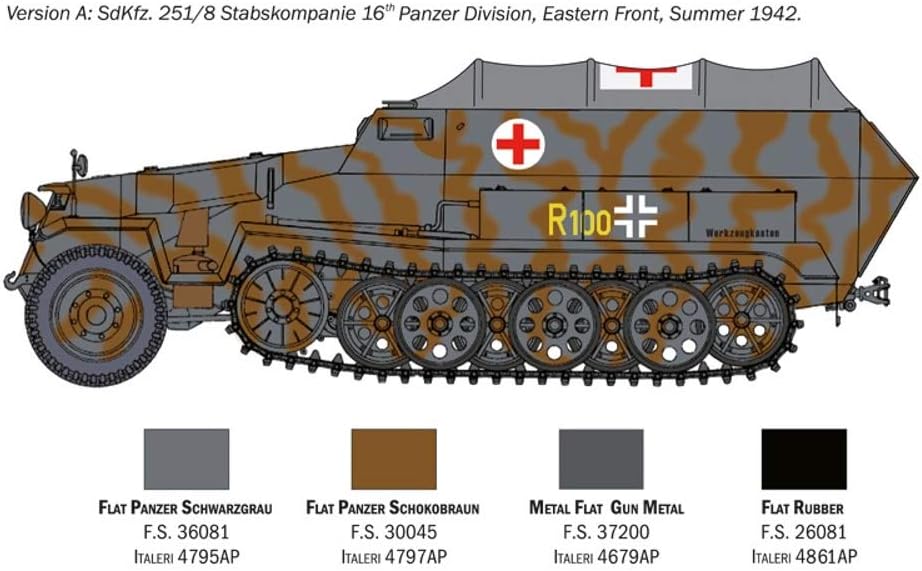 Italeri 7077S 1:72 Sd.Kfz. 251/8 Ambulance, Faithful Replica, Model Making, Crafts, Hobbies, Gluing, Plastic kit, Assembly