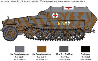 Italeri 7077S 1:72 Sd.Kfz. 251/8 Ambulance, Faithful Replica, Model Making, Crafts, Hobbies, Gluing, Plastic kit, Assembly