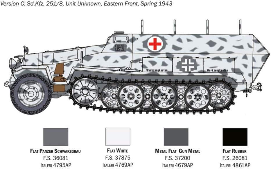 Italeri 7077S 1:72 Sd.Kfz. 251/8 Ambulance, Faithful Replica, Model Making, Crafts, Hobbies, Gluing, Plastic kit, Assembly
