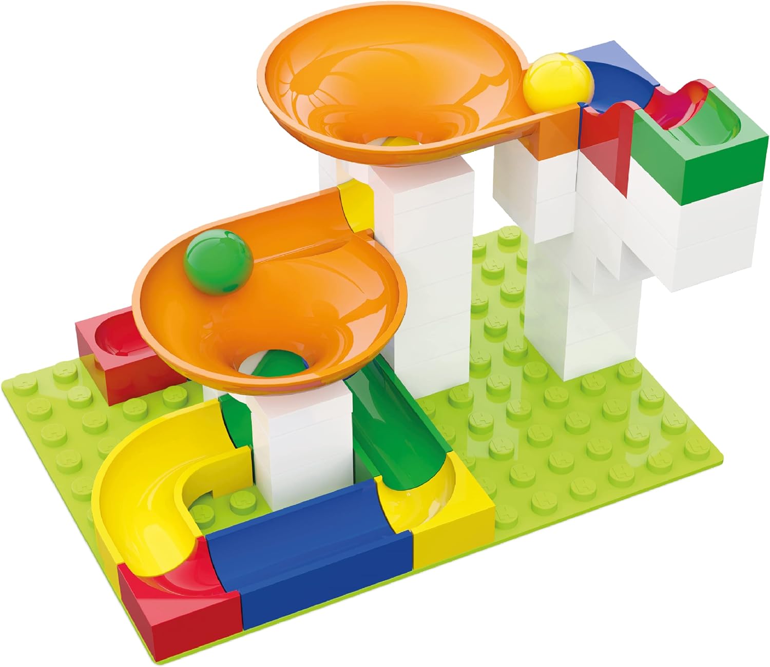 Hubelino 420589 Twister Expansion set Marble run, Compatible with popular bulding block system, 44 pieces, ages 4 and Up (Made in Germany