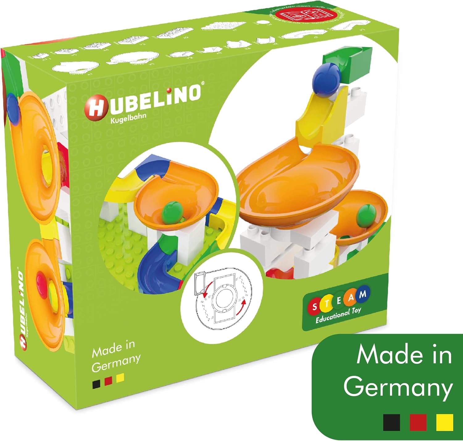 Hubelino 420589 Twister Expansion set Marble run, Compatible with popular bulding block system, 44 pieces, ages 4 and Up (Made in Germany