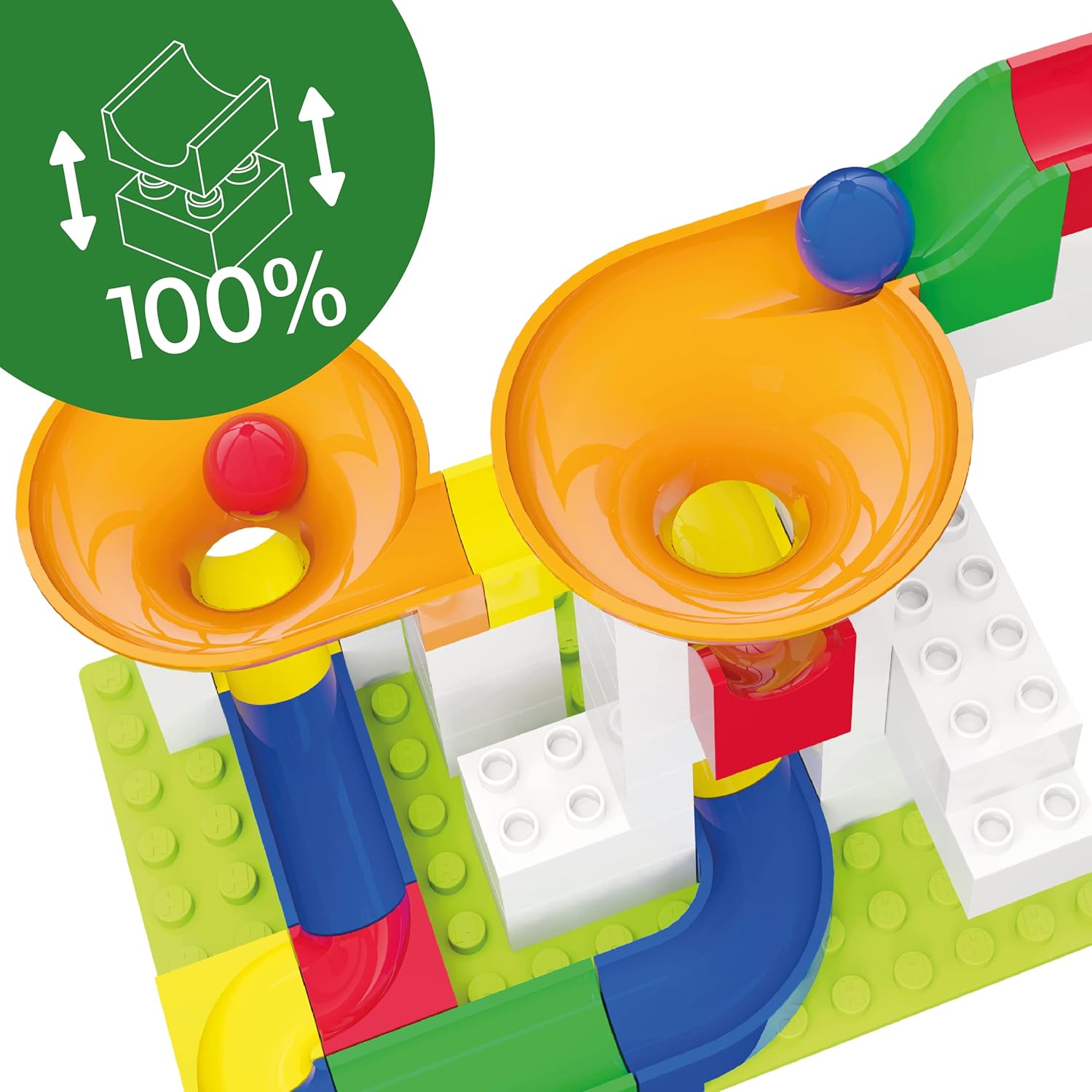 Hubelino 420589 Twister Expansion set Marble run, Compatible with popular bulding block system, 44 pieces, ages 4 and Up (Made in Germany