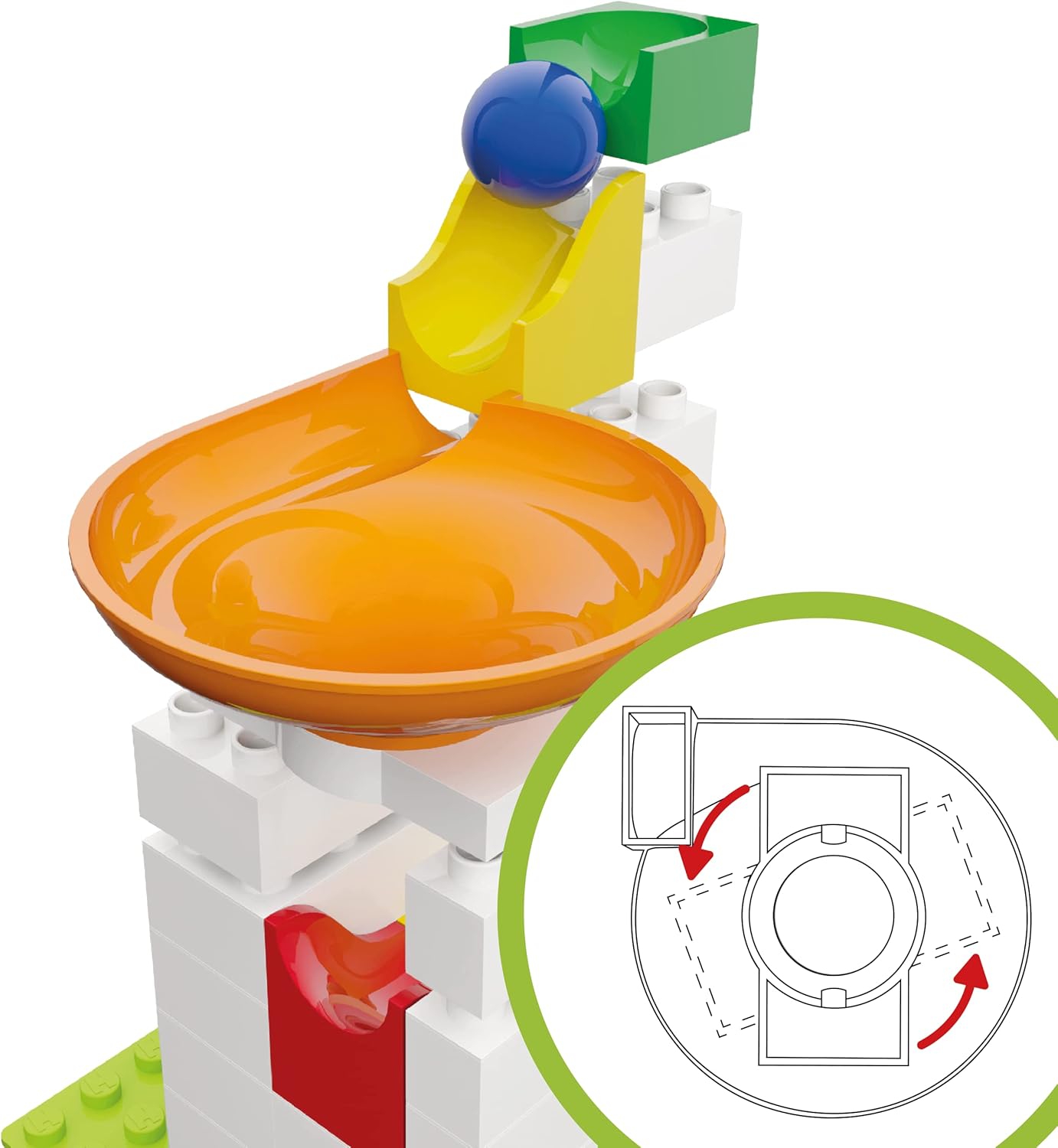 Hubelino 420589 Twister Expansion set Marble run, Compatible with popular bulding block system, 44 pieces, ages 4 and Up (Made in Germany