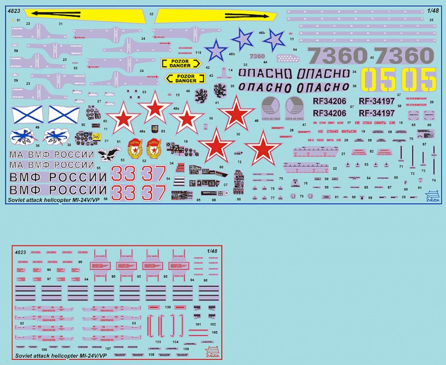 Zvezda 1:48 MIL Mi-24V/VP(HIND) Combat Helicopter, maqueta de construcción de plástico, Kit de Montaje, réplica Detallada, Multicolor (4823