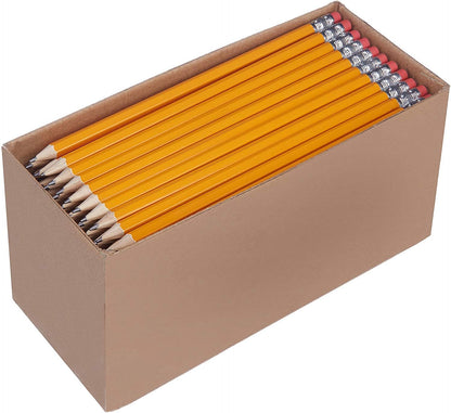 Whitecroft Essentials 37691 Stationery Tubs Pencil Erasers - Assorted Colours (Pack of 25) & Amazon Basics Presharpened Wood Cased #2 HB Pencils, 150 Pack