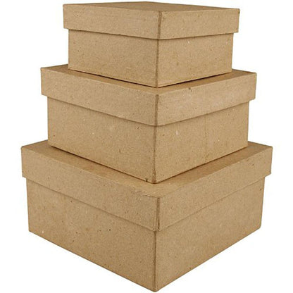 Creativ 10+12 5+15 cm Papier Mache Square Boxes 3 Assorted
