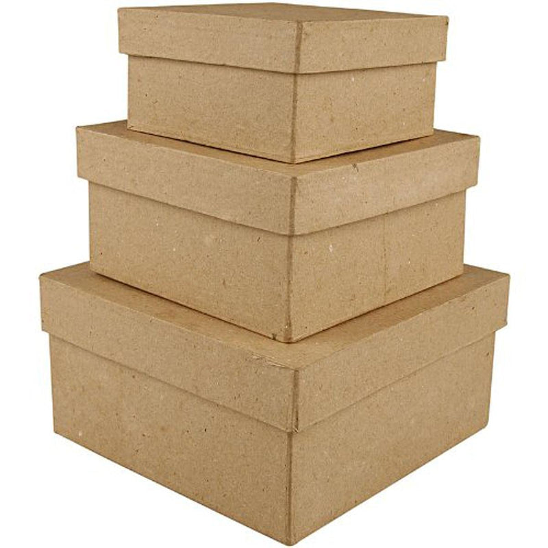 Creativ 10+12 5+15 cm Papier Mache Square Boxes 3 Assorted