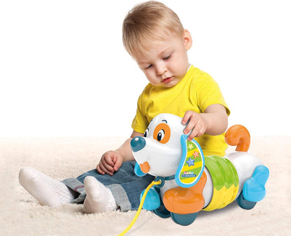 Clementoni 17262 - Pull Along Dog for Baby Toddlers, Multi-Coloured, ages 10 months plus Puppy Toy on Lead (Cagnolino Trainabile)