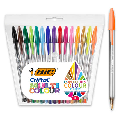 Bic Cristal Multicolour Ballpoint Pens With Wide Tip (1.6mm) Pens For Colourful Writing In Assorted Colours, Pack Of 30