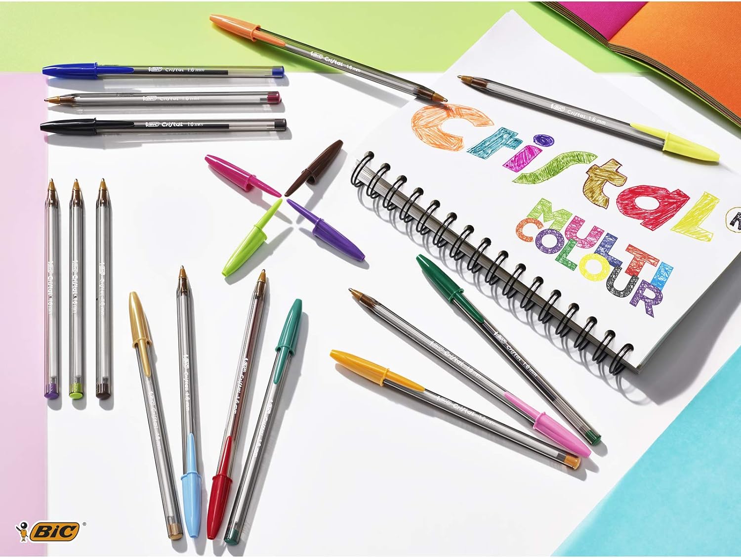 Bic Cristal Multicolour Ballpoint Pens With Wide Tip (1.6mm) Pens For Colourful Writing In Assorted Colours, Pack Of 30