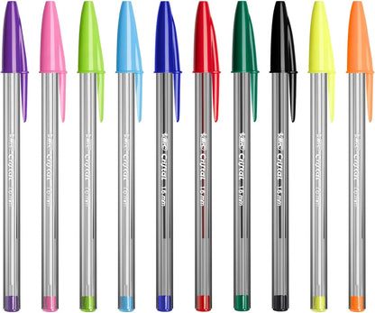 Bic Cristal Multicolour Ballpoint Pens With Wide Tip (1.6mm) Pens For Colourful Writing In Assorted Colours, Pack Of 30