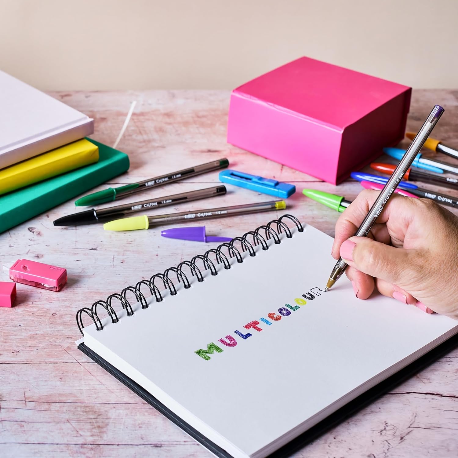 Bic Cristal Multicolour Ballpoint Pens With Wide Tip (1.6mm) Pens For Colourful Writing In Assorted Colours, Pack Of 30