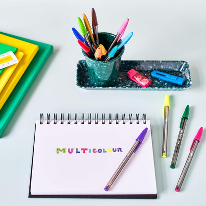 Bic Cristal Multicolour Ballpoint Pens With Wide Tip (1.6mm) Pens For Colourful Writing In Assorted Colours, Pack Of 30