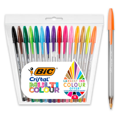 Bic Cristal Multicolour Ballpoint Pens With Wide Tip (1.6mm) Pens For Colourful Writing In Assorted Colours, Pack Of 30