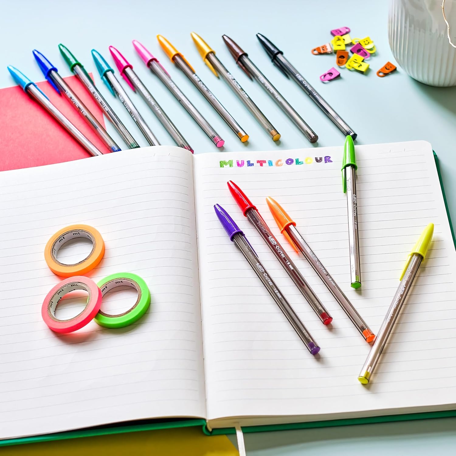 Bic Cristal Multicolour Ballpoint Pens With Wide Tip (1.6mm) Pens For Colourful Writing In Assorted Colours, Pack Of 30