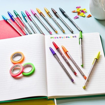 Bic Cristal Multicolour Ballpoint Pens With Wide Tip (1.6mm) Pens For Colourful Writing In Assorted Colours, Pack Of 30