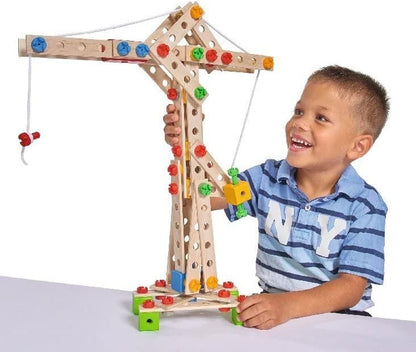 Eichhorn- Eh, Kran Constructor Grúa - Juguete de Madera versátil, 170 componentes, 5 construcciones Diferentes, Multicolor (100039097