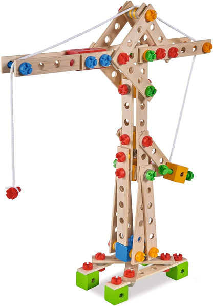 Eichhorn- Eh, Kran Constructor Grúa - Juguete de Madera versátil, 170 componentes, 5 construcciones Diferentes, Multicolor (100039097
