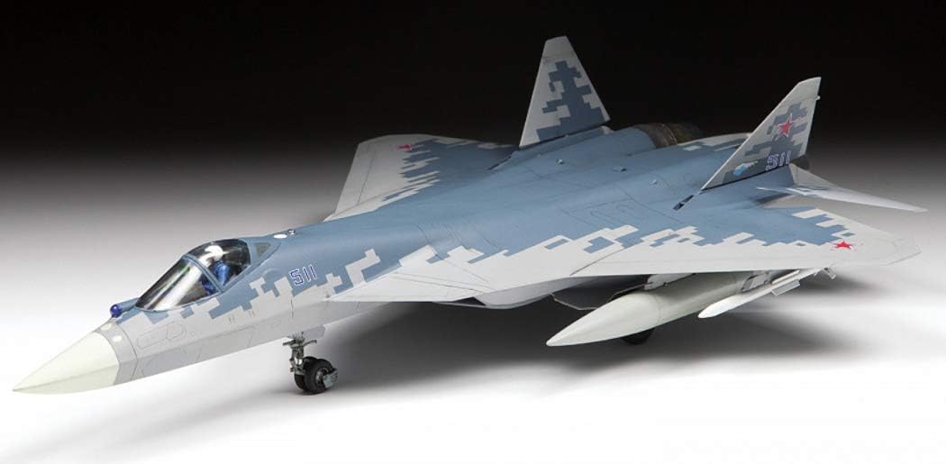 Zvezda 500787319-1 Sukhoi SU-57 500787319-Kit de construcción de plástico (1:72), diseño de maqueta, para Principiantes, detallado, Color Plateado (7319
