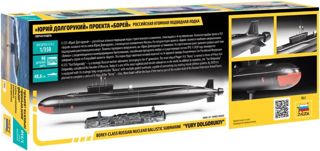 Zvezda 500789061 – 1:350 Nuclear Submarine Yuri Dolgorukij, maqueta, Kit de construcción, construcción, Hobby, Manualidades, Kit de plástico